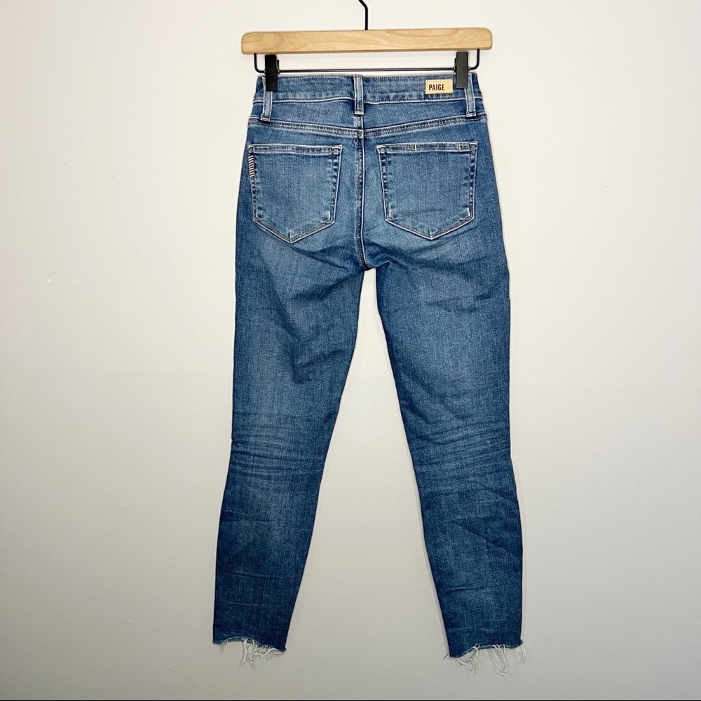 Paige Distressed Raw Hem Verdugo Ankle Jeans in Medium Wash Blue 24 - Picture 2 of 8